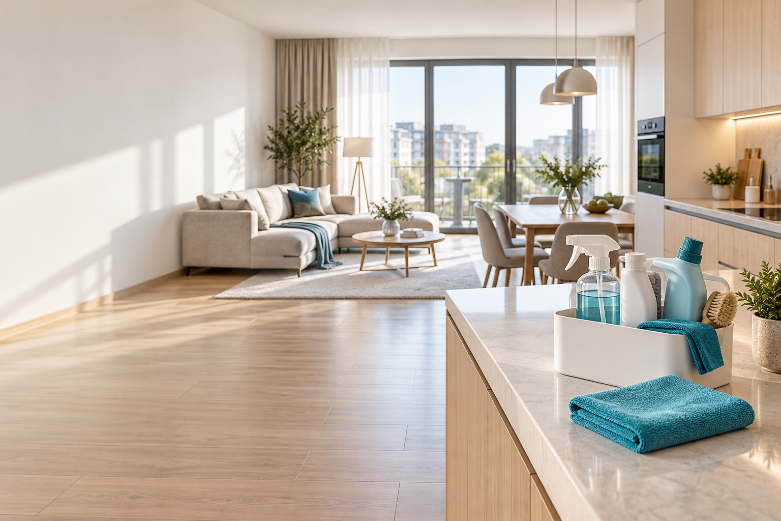 Interior modern, luminos și proaspăt curățat